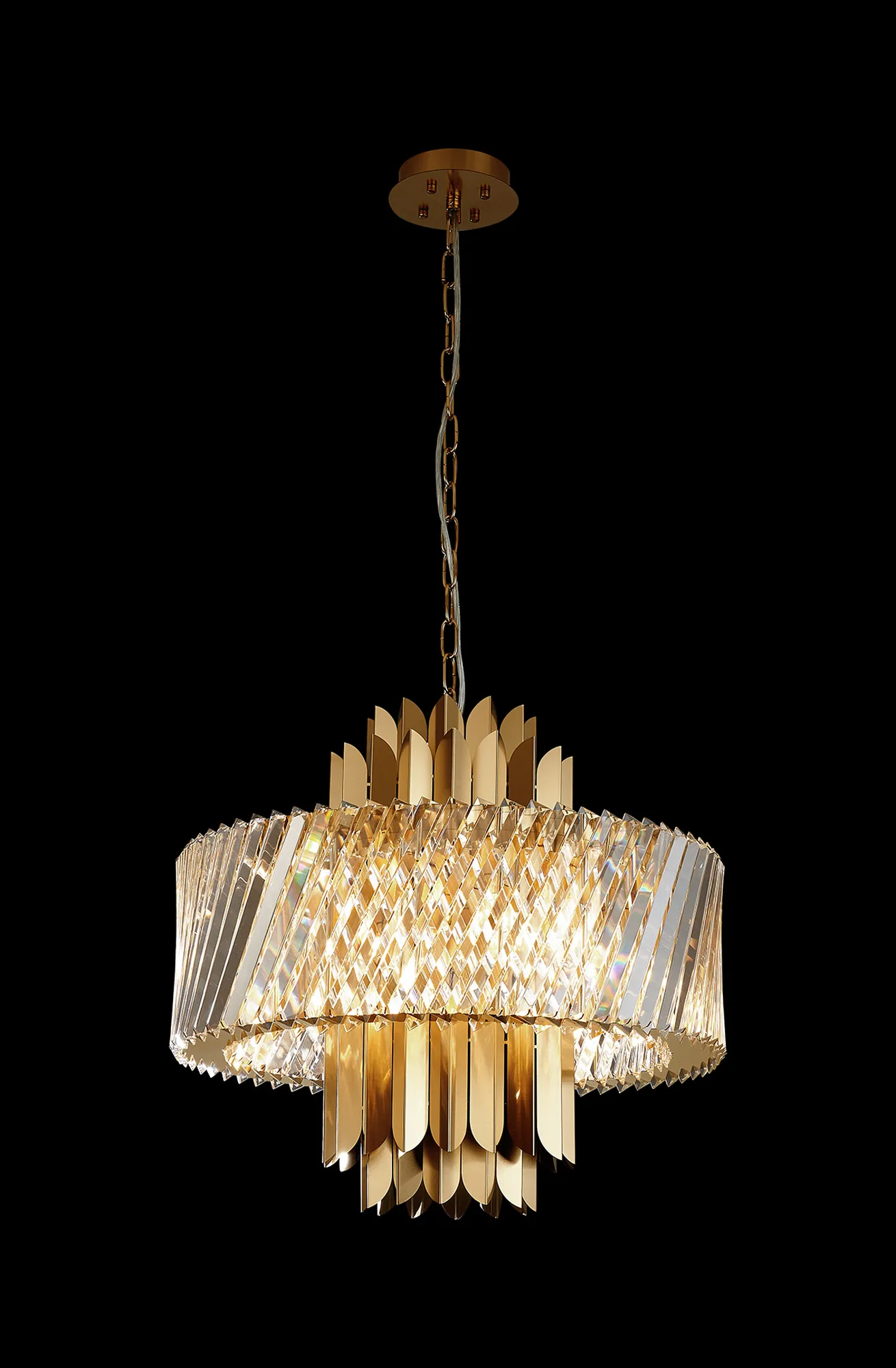 Lola Brass Crystal Ceiling Lights Diyas Ringed & Square Crystal Fittings